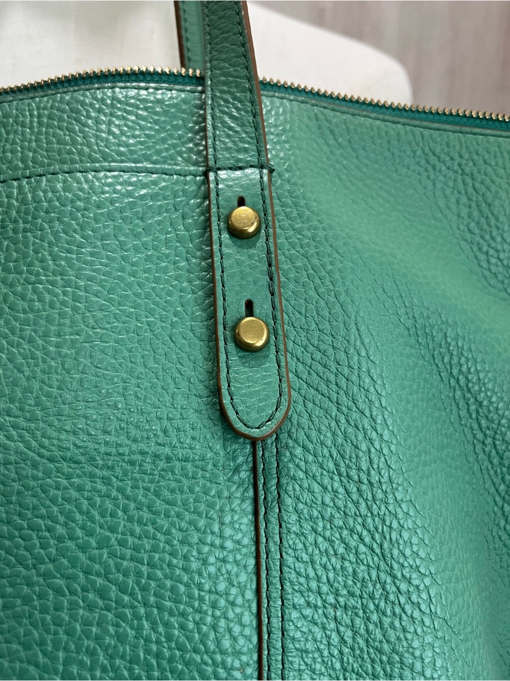 Fossil Green Pebbled Leather Tote Bag Large Zip Top Shoulder Purse - Picture 4 of 14
